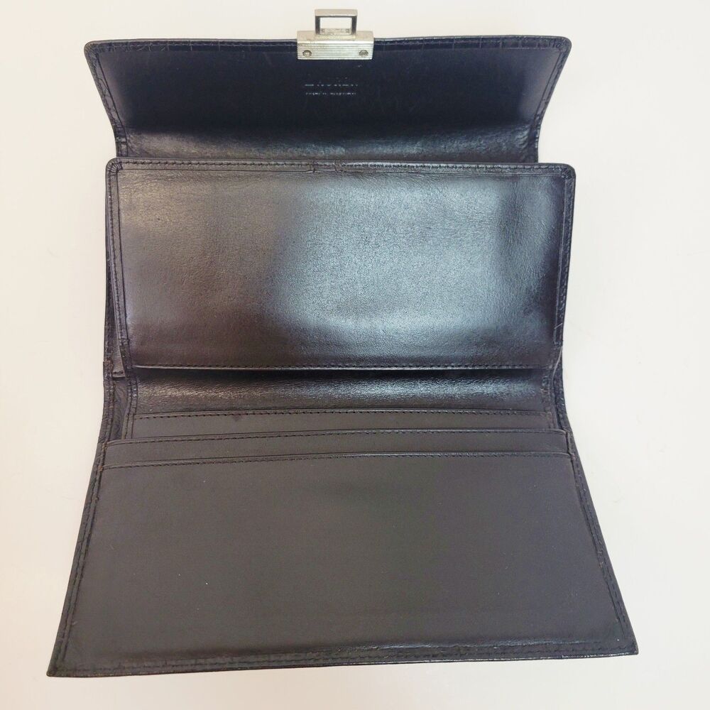 Vintage Lauren Ralph Lauren Black Croc Embossed Leather Checkbook Wallet - Picture 5 of 6
